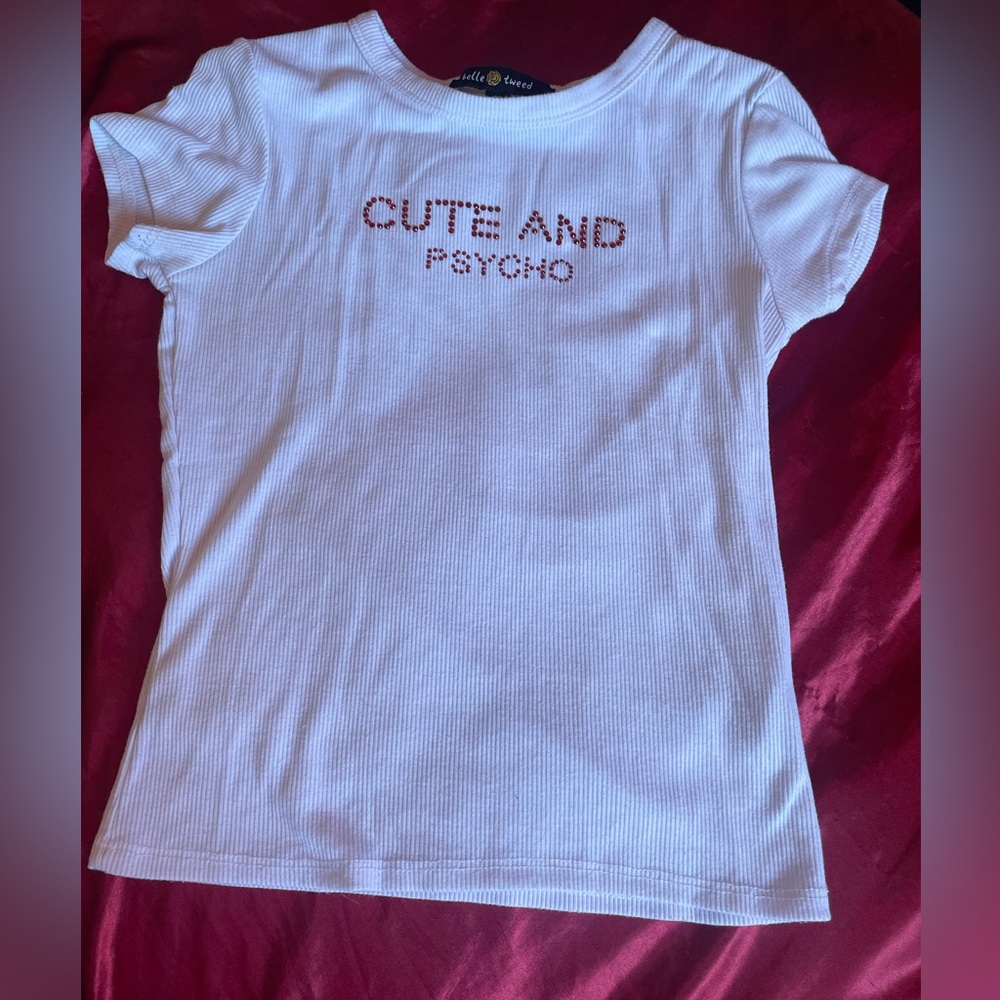 Cute and psycho bedazzled belle tweed shirt size medium